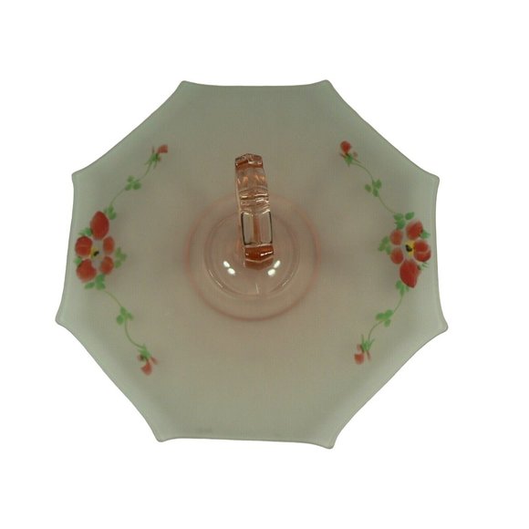 Server Depression Glass Frosted Pink Octagonal Sandwich Dessert Hand Painted 8 s - Picture 12 of 12